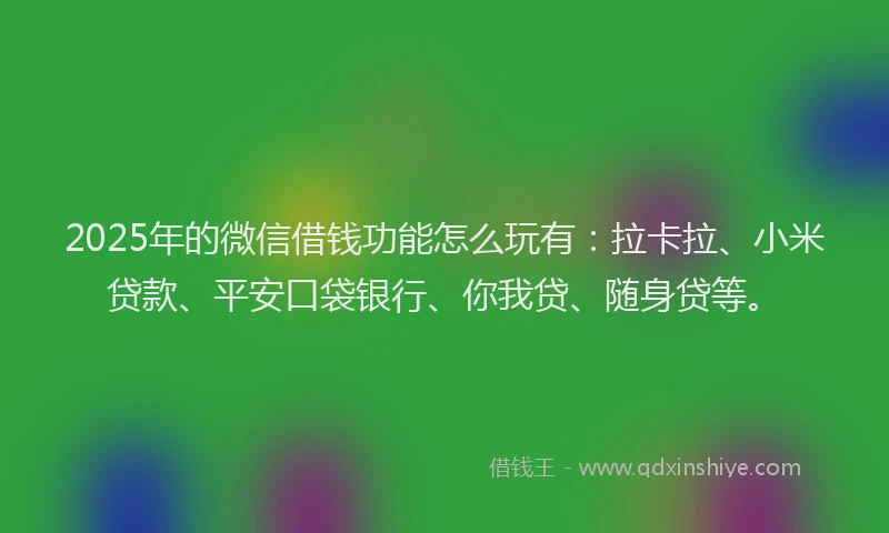 2025年的微信借钱功能怎么玩有：拉卡拉、小米贷款、平安口袋银行、你我贷、随身贷等。