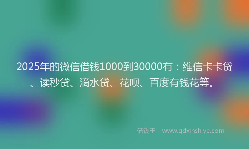 2025年的微信借钱1000到30000有：维信卡卡贷、读秒贷、滴水贷、花呗、百度有钱花等。