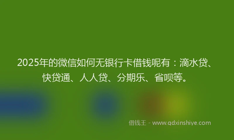 2025年的微信如何无银行卡借钱呢有：滴水贷、快贷通、人人贷、分期乐、省呗等。