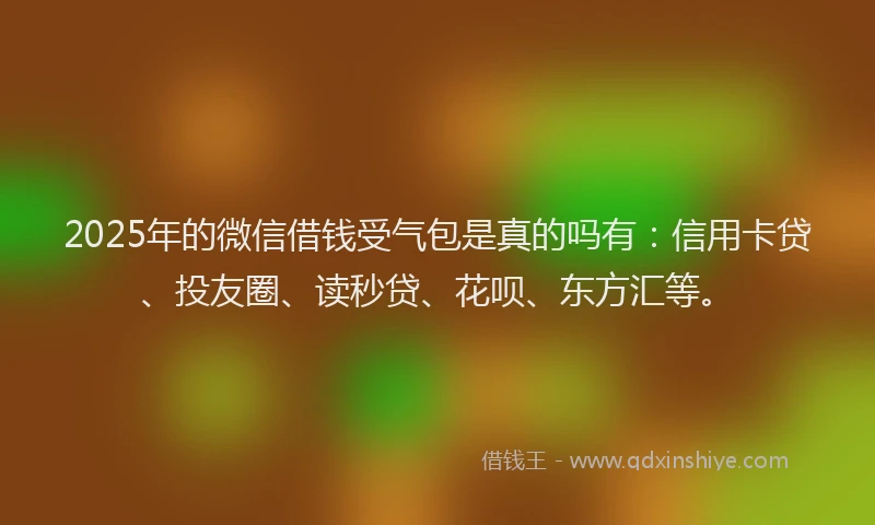 2025年的微信借钱受气包是真的吗有：信用卡贷、投友圈、读秒贷、花呗、东方汇等。