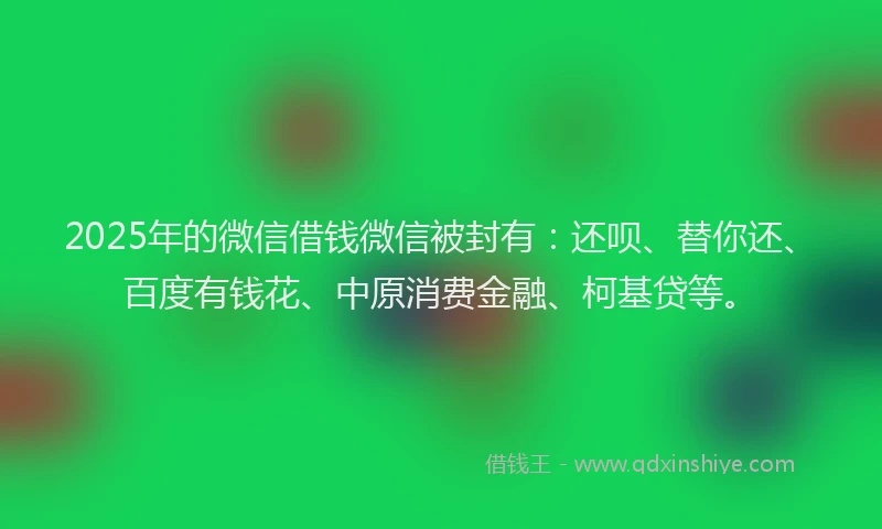 2025年的微信借钱微信被封有：还呗、替你还、百度有钱花、中原消费金融、柯基贷等。