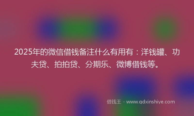 2025年的微信借钱备注什么有用有：洋钱罐、功夫贷、拍拍贷、分期乐、微博借钱等。