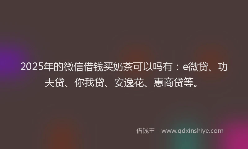 2025年的微信借钱买奶茶可以吗有：e微贷、功夫贷、你我贷、安逸花、惠商贷等。