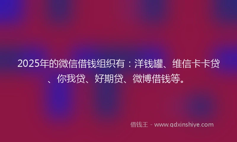 2025年的微信借钱组织有：洋钱罐、维信卡卡贷、你我贷、好期贷、微博借钱等。