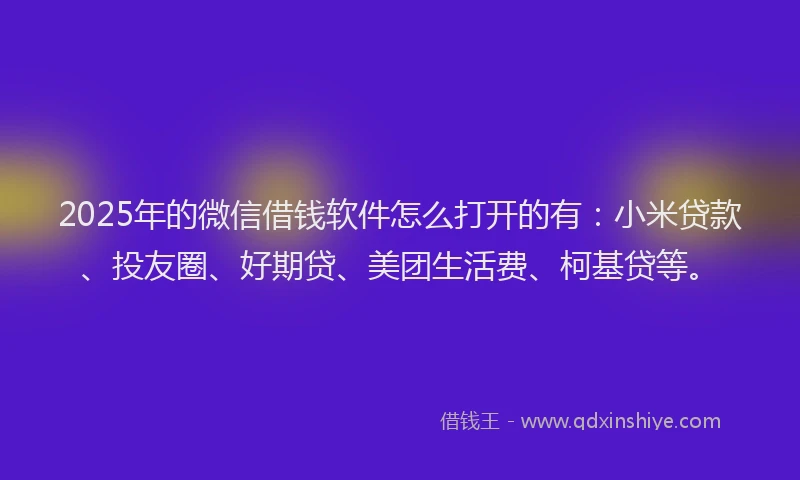 2025年的微信借钱软件怎么打开的有：小米贷款、投友圈、好期贷、美团生活费、柯基贷等。