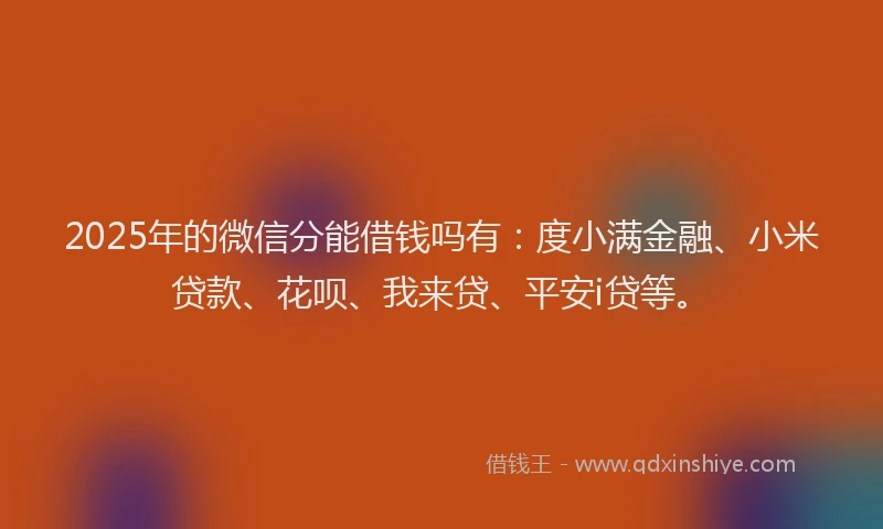 2025年的微信分能借钱吗有：度小满金融、小米贷款、花呗、我来贷、平安i贷等。