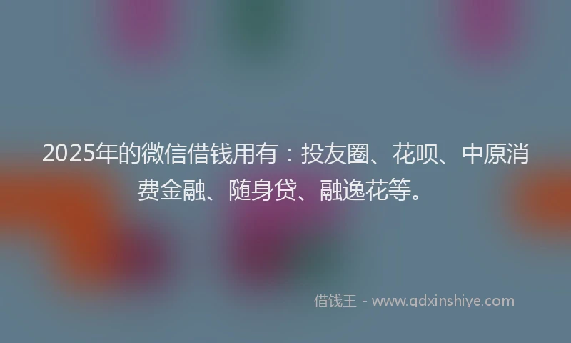 2025年的微信借钱用有：投友圈、花呗、中原消费金融、随身贷、融逸花等。