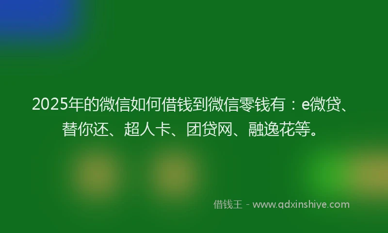 2025年的微信如何借钱到微信零钱有：e微贷、替你还、超人卡、团贷网、融逸花等。