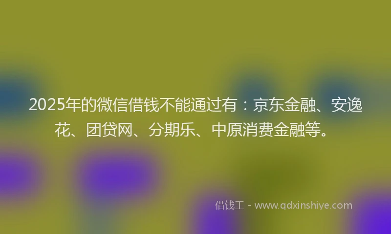 2025年的微信借钱不能通过有：京东金融、安逸花、团贷网、分期乐、中原消费金融等。