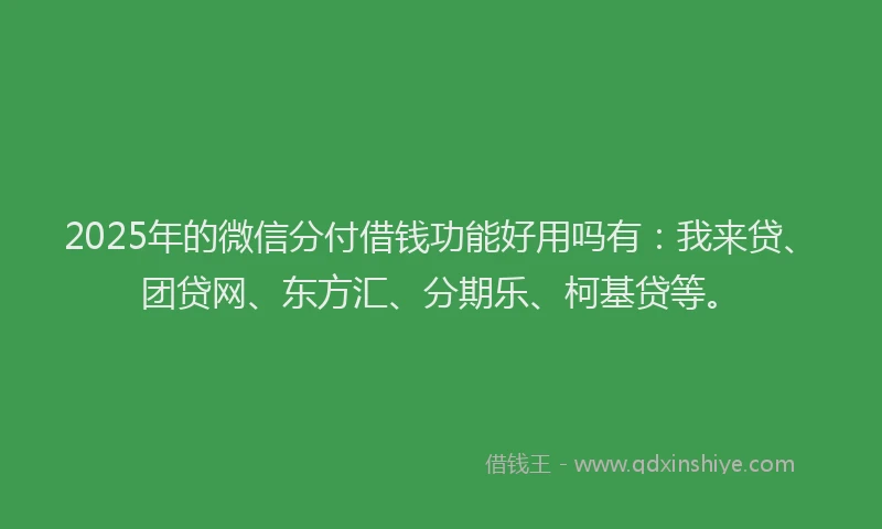 2025年的微信分付借钱功能好用吗有：我来贷、团贷网、东方汇、分期乐、柯基贷等。