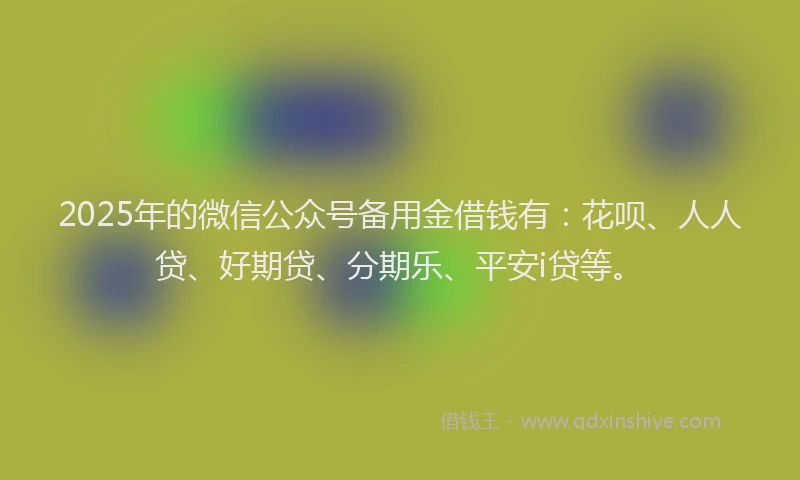 2025年的微信公众号备用金借钱有：花呗、人人贷、好期贷、分期乐、平安i贷等。