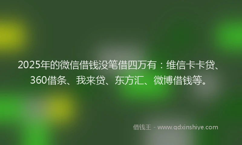 2025年的微信借钱没笔借四万有：维信卡卡贷、360借条、我来贷、东方汇、微博借钱等。