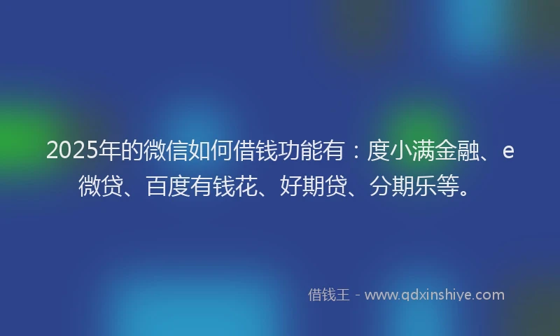 2025年的微信如何借钱功能有：度小满金融、e微贷、百度有钱花、好期贷、分期乐等。