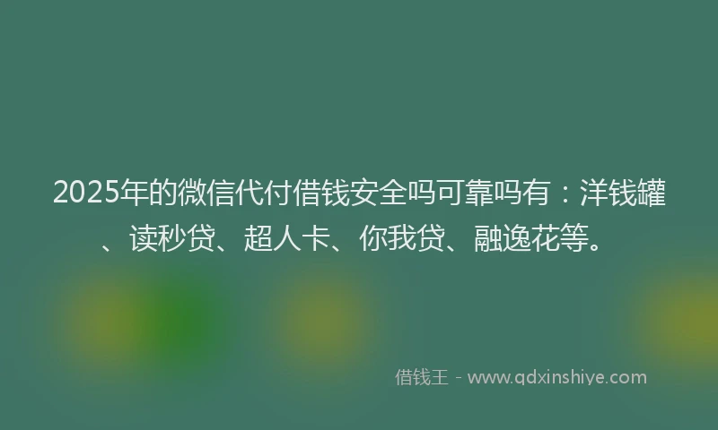 2025年的微信代付借钱安全吗可靠吗有：洋钱罐、读秒贷、超人卡、你我贷、融逸花等。