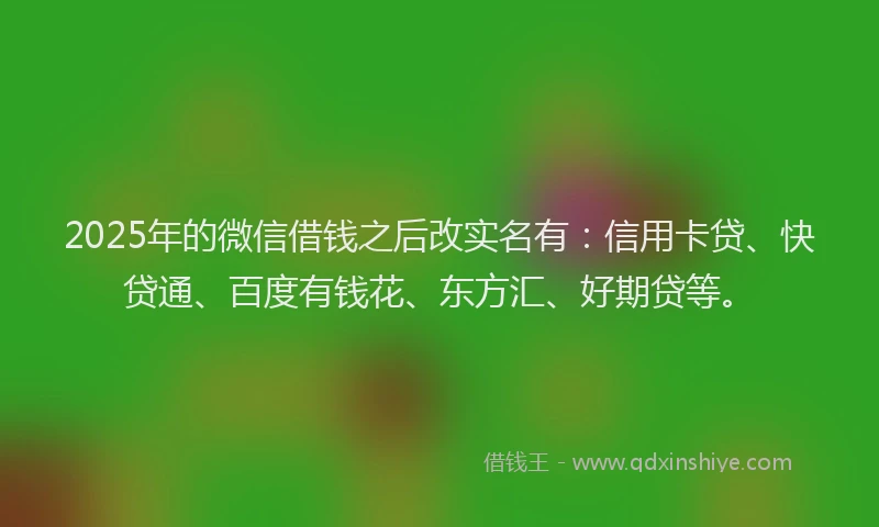 2025年的微信借钱之后改实名有：信用卡贷、快贷通、百度有钱花、东方汇、好期贷等。