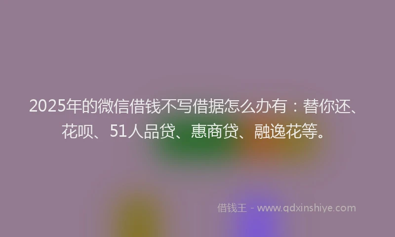 2025年的微信借钱不写借据怎么办有：替你还、花呗、51人品贷、惠商贷、融逸花等。