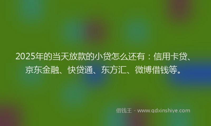 2025年的当天放款的小贷怎么还有：信用卡贷、京东金融、快贷通、东方汇、微博借钱等。