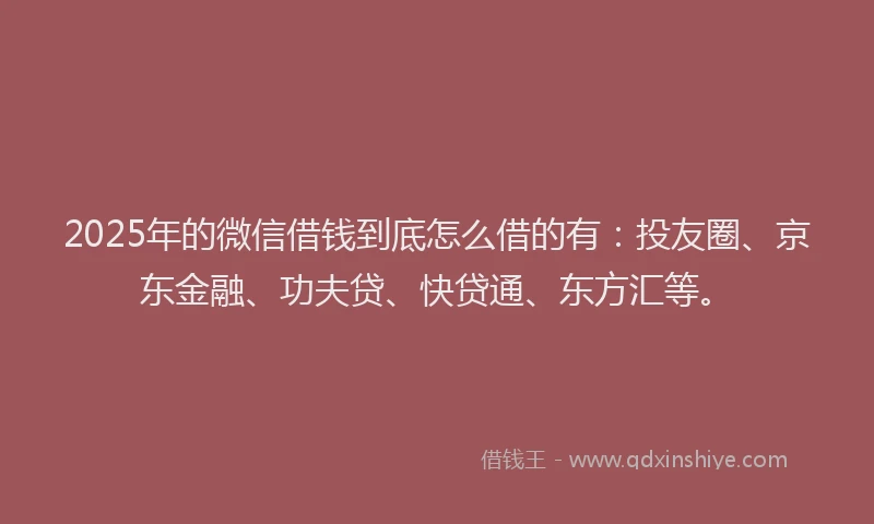 2025年的微信借钱到底怎么借的有：投友圈、京东金融、功夫贷、快贷通、东方汇等。