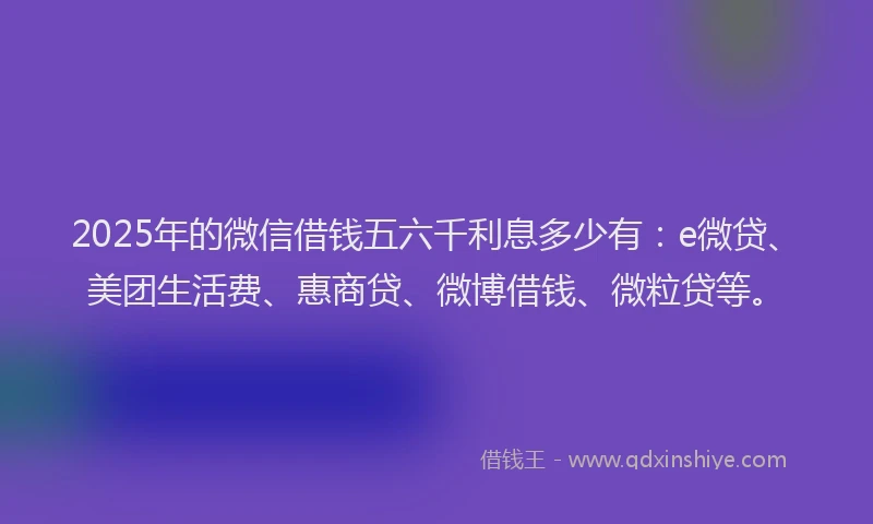 2025年的微信借钱五六千利息多少有：e微贷、美团生活费、惠商贷、微博借钱、微粒贷等。