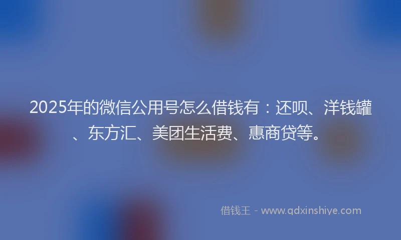 2025年的微信公用号怎么借钱有：还呗、洋钱罐、东方汇、美团生活费、惠商贷等。