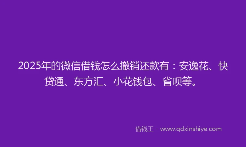 2025年的微信借钱怎么撤销还款有：安逸花、快贷通、东方汇、小花钱包、省呗等。