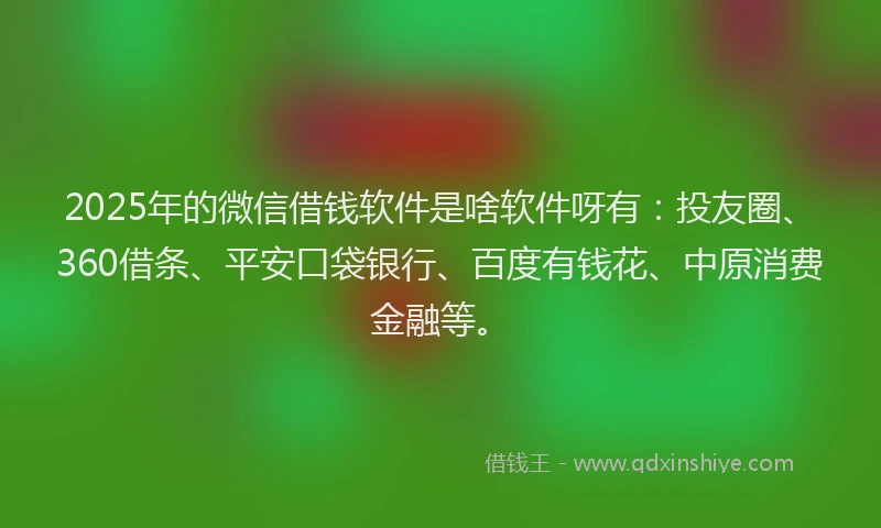 2025年的微信借钱软件是啥软件呀有：投友圈、360借条、平安口袋银行、百度有钱花、中原消费金融等。