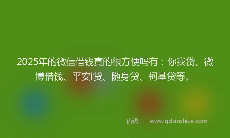2025年的微信借钱真的很方便吗有：你我贷、微博借钱、平安i贷、随身贷、柯基贷等。