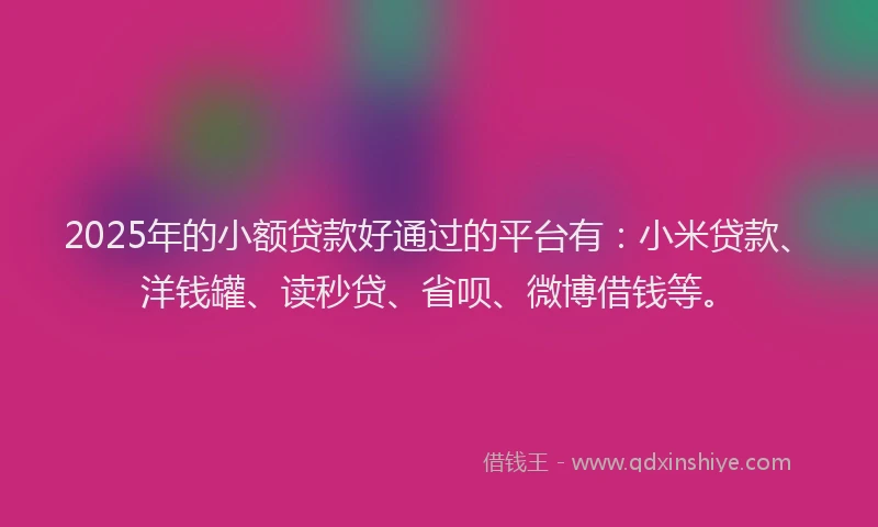 2025年的小额贷款好通过的平台有：小米贷款、洋钱罐、读秒贷、省呗、微博借钱等。