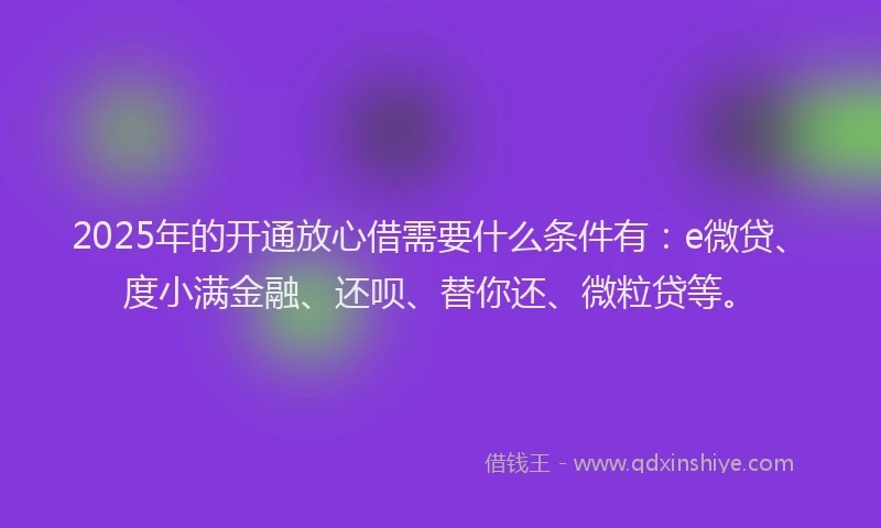 2025年的开通放心借需要什么条件有：e微贷、度小满金融、还呗、替你还、微粒贷等。