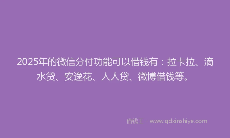 2025年的微信分付功能可以借钱有：拉卡拉、滴水贷、安逸花、人人贷、微博借钱等。