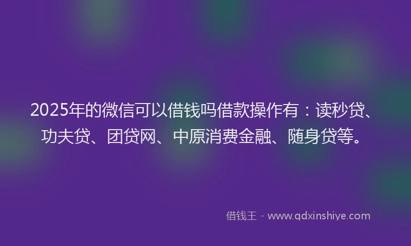 2025年的微信可以借钱吗借款操作有：读秒贷、功夫贷、团贷网、中原消费金融、随身贷等。