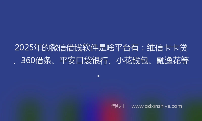 2025年的微信借钱软件是啥平台有：维信卡卡贷、360借条、平安口袋银行、小花钱包、融逸花等。