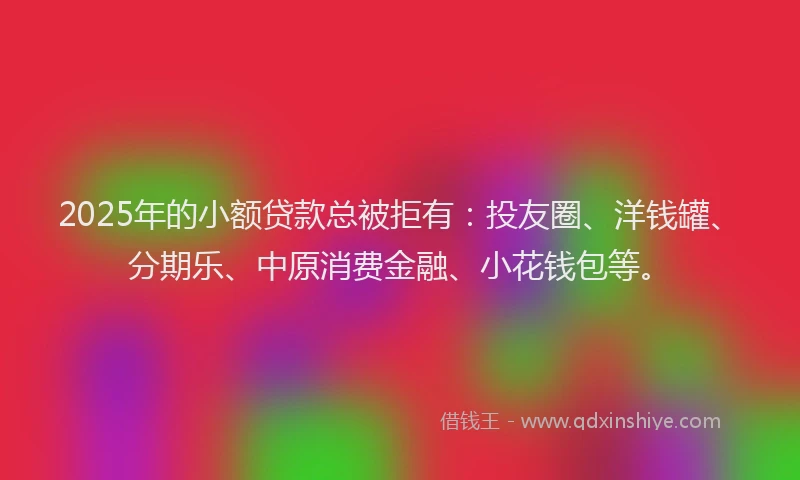 2025年的小额贷款总被拒有：投友圈、洋钱罐、分期乐、中原消费金融、小花钱包等。