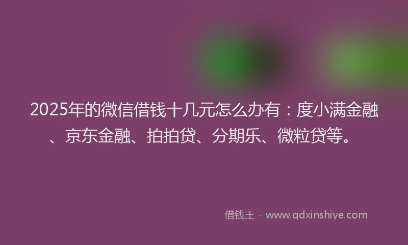 2025年的微信借钱十几元怎么办有：度小满金融、京东金融、拍拍贷、分期乐、微粒贷等。