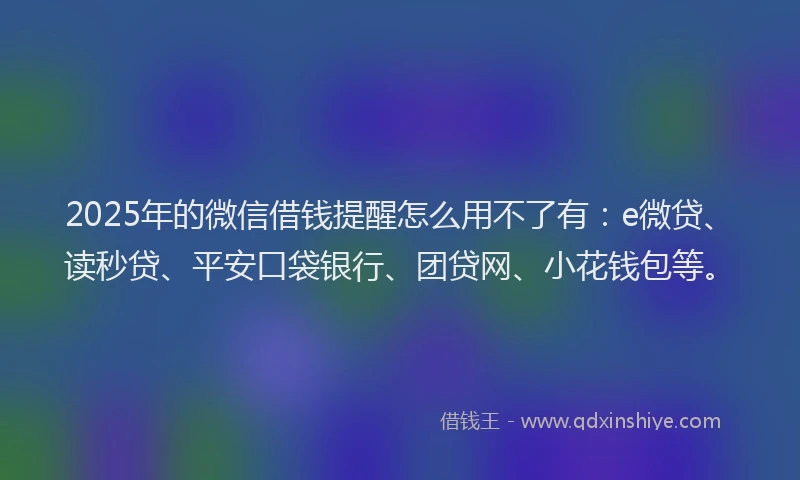 2025年的微信借钱提醒怎么用不了有：e微贷、读秒贷、平安口袋银行、团贷网、小花钱包等。