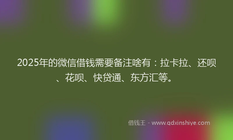 2025年的微信借钱需要备注啥有：拉卡拉、还呗、花呗、快贷通、东方汇等。