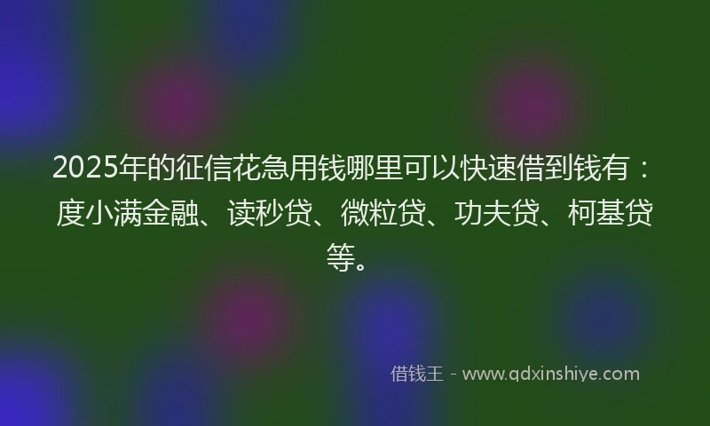 2025年的征信花急用钱哪里可以快速借到钱有：度小满金融、读秒贷、微粒贷、功夫贷、柯基贷等。