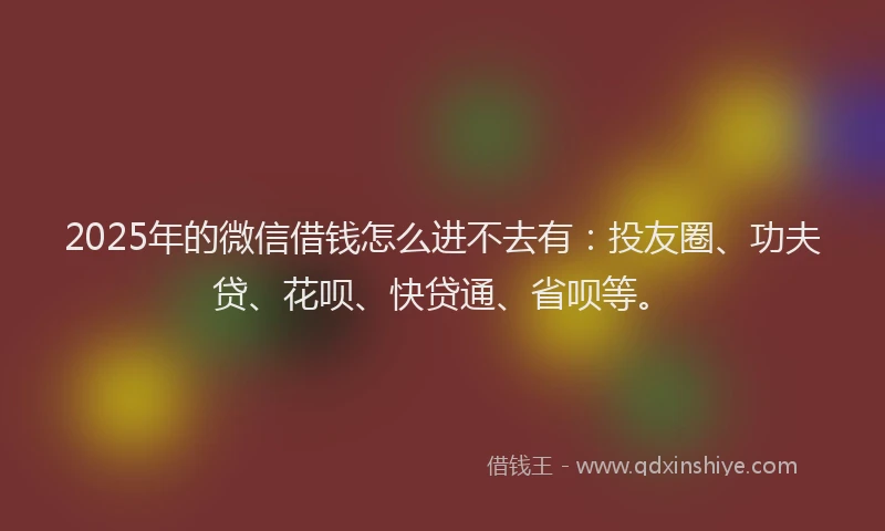 2025年的微信借钱怎么进不去有：投友圈、功夫贷、花呗、快贷通、省呗等。
