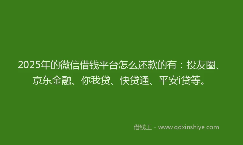 2025年的微信借钱平台怎么还款的有：投友圈、京东金融、你我贷、快贷通、平安i贷等。