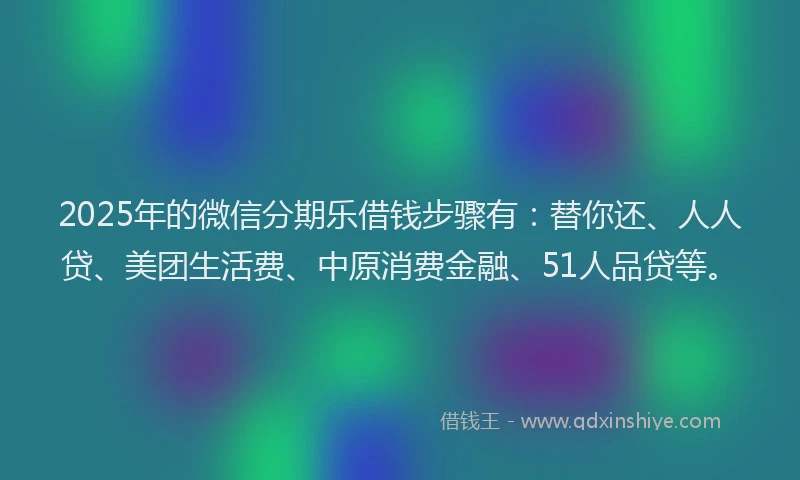 2025年的微信分期乐借钱步骤有：替你还、人人贷、美团生活费、中原消费金融、51人品贷等。