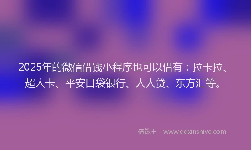2025年的微信借钱小程序也可以借有：拉卡拉、超人卡、平安口袋银行、人人贷、东方汇等。