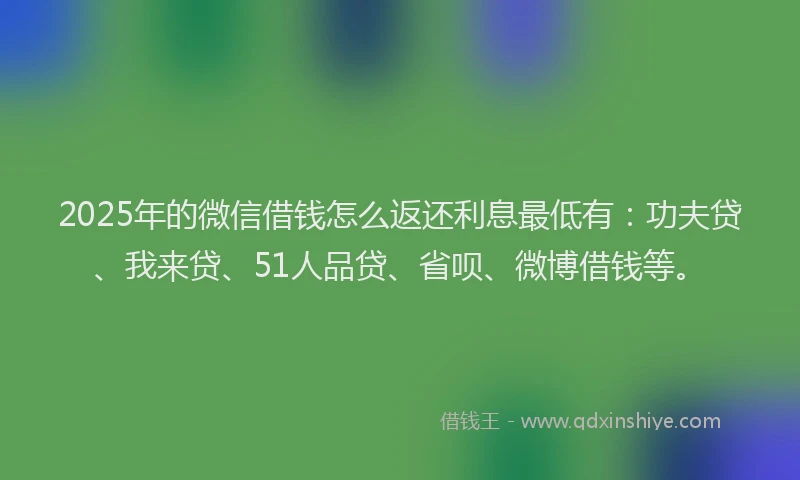 2025年的微信借钱怎么返还利息最低有：功夫贷、我来贷、51人品贷、省呗、微博借钱等。