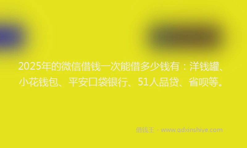 2025年的微信借钱一次能借多少钱有：洋钱罐、小花钱包、平安口袋银行、51人品贷、省呗等。