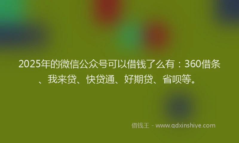 2025年的微信公众号可以借钱了么有：360借条、我来贷、快贷通、好期贷、省呗等。