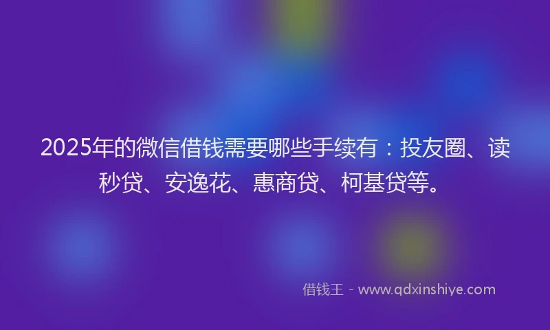 2025年的微信借钱需要哪些手续有：投友圈、读秒贷、安逸花、惠商贷、柯基贷等。