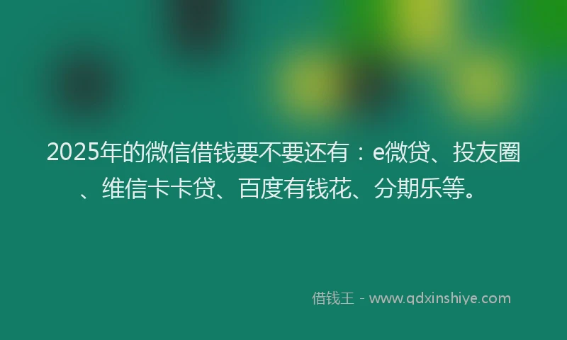 2025年的微信借钱要不要还有：e微贷、投友圈、维信卡卡贷、百度有钱花、分期乐等。