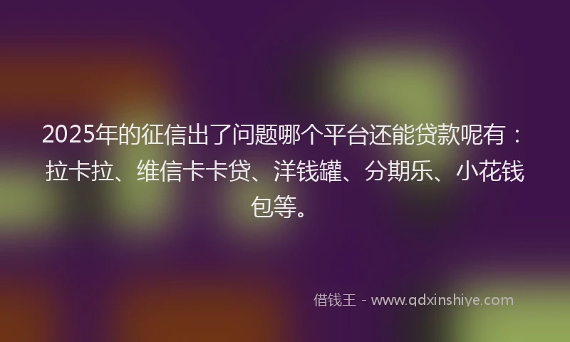 2025年的征信出了问题哪个平台还能贷款呢有：拉卡拉、维信卡卡贷、洋钱罐、分期乐、小花钱包等。