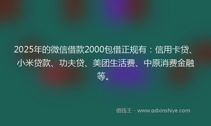 2025年的微信借款2000包借正规有：信用卡贷、小米贷款、功夫贷、美团生活费、中原消费金融等。