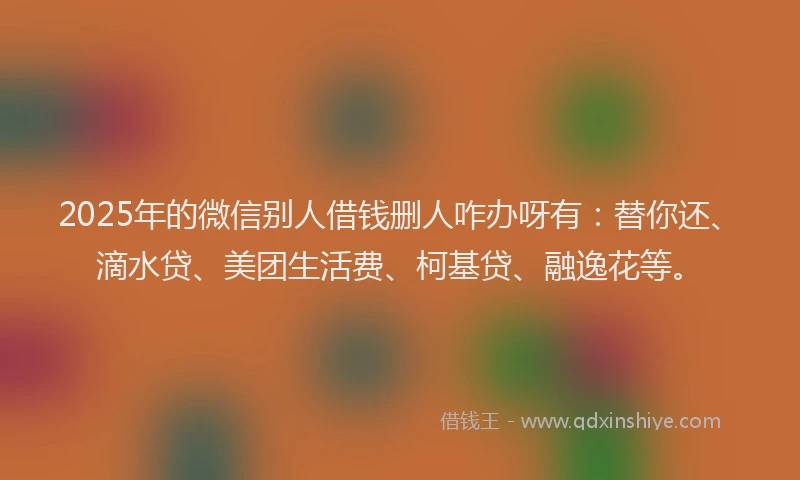 2025年的微信别人借钱删人咋办呀有：替你还、滴水贷、美团生活费、柯基贷、融逸花等。