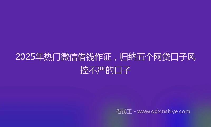 2025年热门微信借钱作证，归纳五个网贷口子风控不严的口子